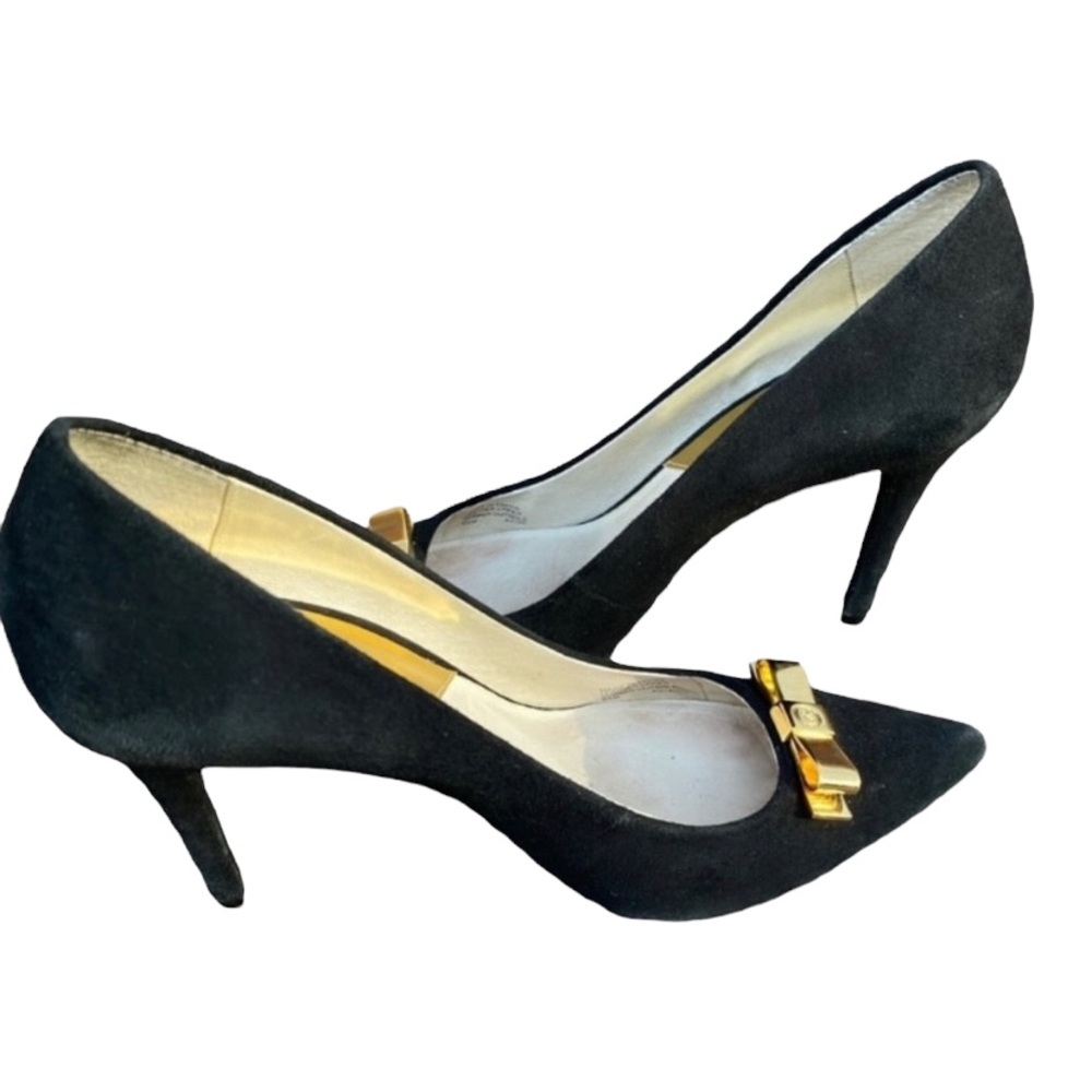 Michael Kors Black Suede Pumps Bold Bow Size 6.5
